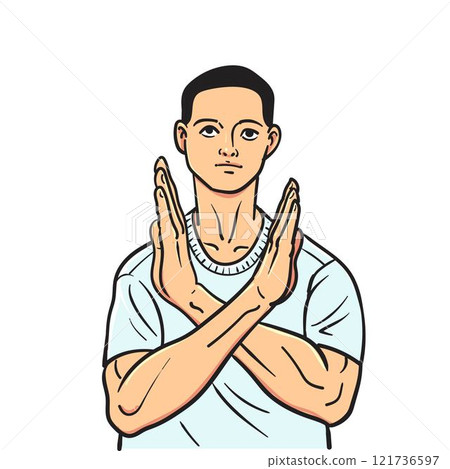 Man gestures cross hands say no cartoon Man gestures cross hands say no cartoon 121736597