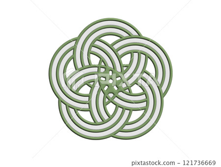 Mizuhiki plum knot illustration (moss green color / 3D PNG material / three-dimensional line drawing, Japanese-style decoration, white background) 121736669