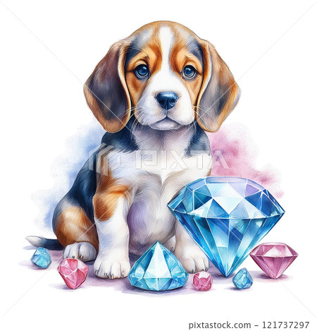 四月誕生石鑽石原石和小獵犬3的插圖/傳單和海報材料 121737297