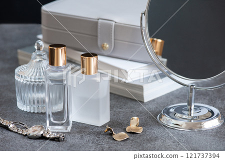 Image of a mirror and cosmetics ready to go out Image of a mirror and cosmetics ready to go out 121737394