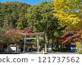 Torii gate of Korai shrine and autumn leaves 121737562