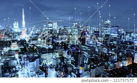 Illuminated high-tech city 121737577