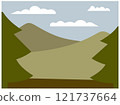 Simple landscape illustration of sky, forest and mountains 121737664