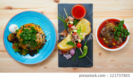 Top view of mutton meals 121737803