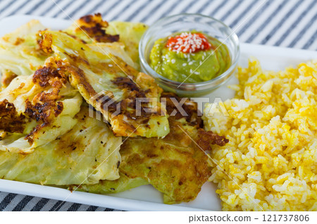 Battered cabbage with rice Battered cabbage with rice 121737806