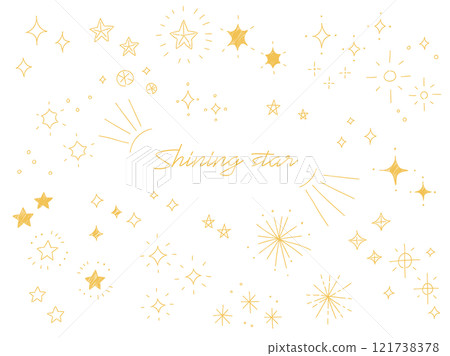 Hand-drawn line glitter illustration set Stars Shine Gold 121738378