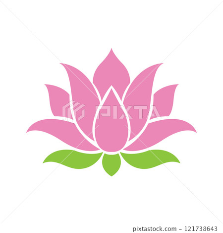 Pink lotus flower green simple design  logo 121738643