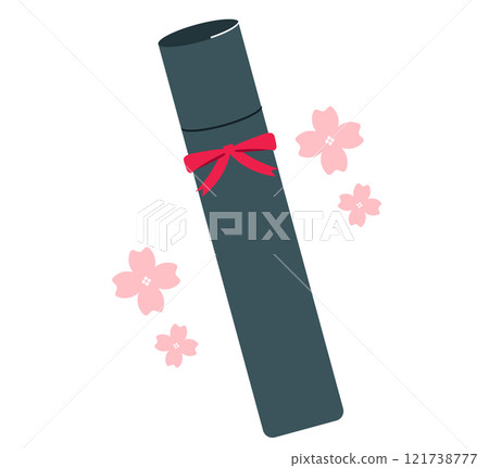 畢業證書管和櫻花。向量圖 121738777