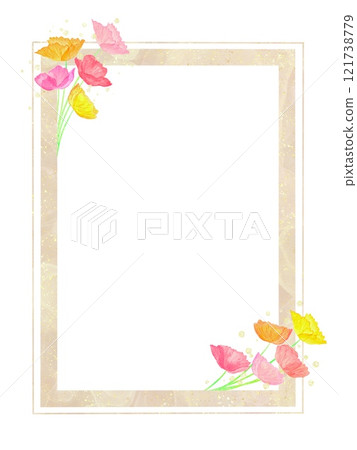 時尚的相框裝飾著色彩鮮豔的向日葵。使用水彩插圖。 時尚的相框裝飾著色彩鮮豔的向日葵。使用水彩插圖。 121738779