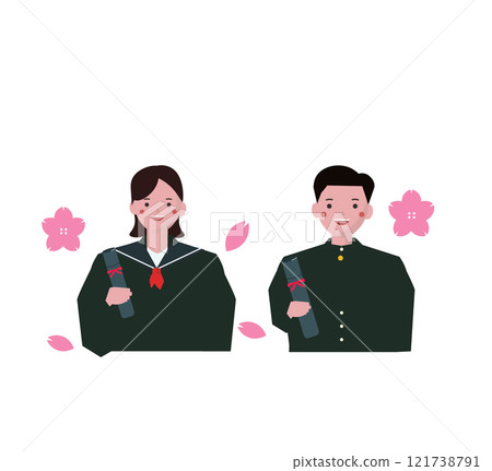 畢業典禮上的畢業生和他們的文憑。三月的學校活動。孩子。向量圖 121738791