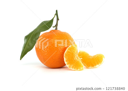 Fresh Orange With Segments on White Background, Healthy and Nutritional Snack 121738840