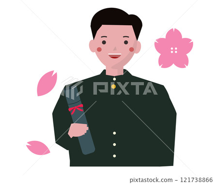 Graduate male student with diploma. Smiling student at graduation ceremony. Vector illustration 121738866