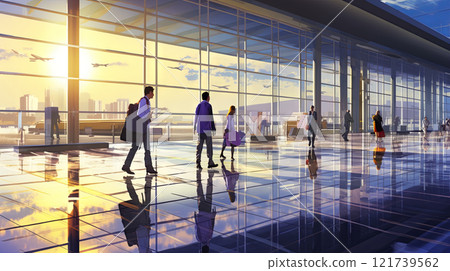 Silhouettes of people with suitcases at the airport 121739562