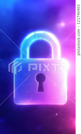 glowing padlock symbol on colorful cosmic background 121740403