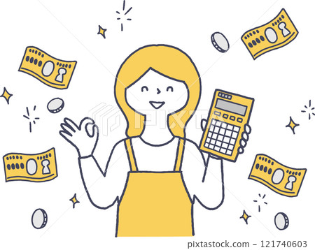 A rich woman holding a calculator, monochrome A rich woman holding a calculator, monochrome 121740603