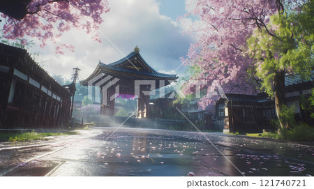 櫻花雨中的寧靜禪意 121740721