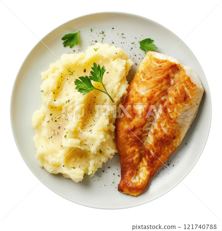 Fried Fish with Mashed Potato 121740788