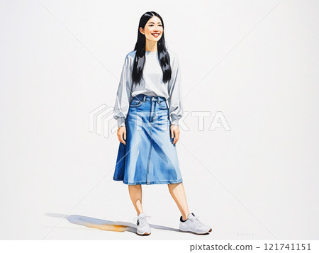 Watercolor style young woman with long hair 121741151