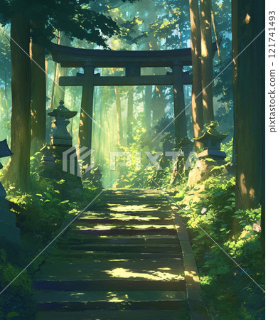 Mysterious torii gate in the forest AI image Mysterious torii gate in the forest AI image 121741493