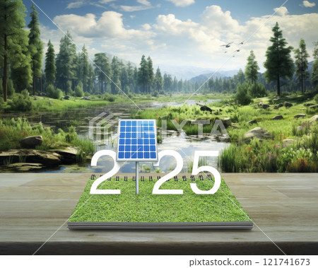 Happy new year 2025 ecological cover concept, Generative AI 121741673
