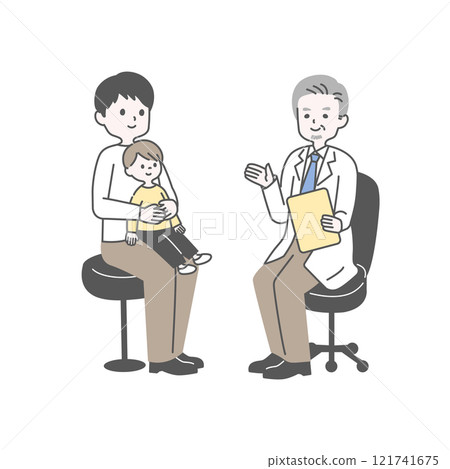 Parent and child sitting on a chair and a doctor 121741675
