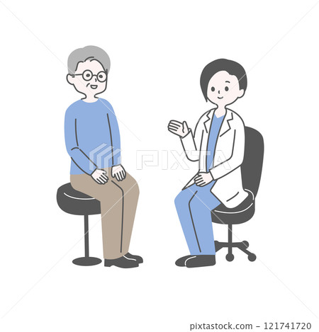 Senior man and doctor sitting on a chair Senior man and doctor sitting on a chair 121741720