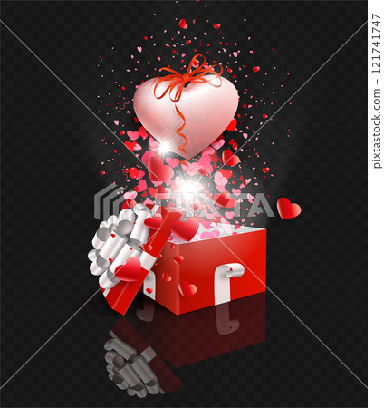 Isolated composition with square red box and pink heart with bow, Valentine's Day 121741747