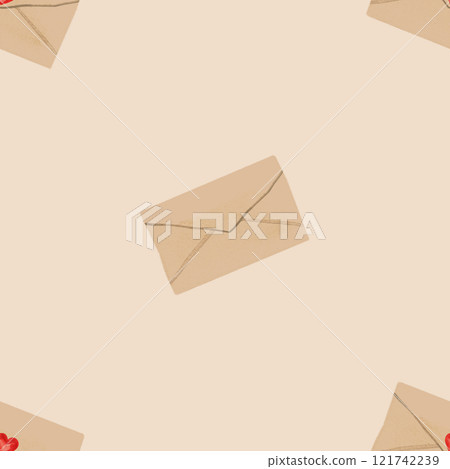 Love Mail. Vintage Paper Envelopes With Hearts Fall In Love. Watercolor Seamless Pattern For Valentine's Day 121742239