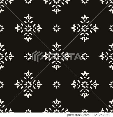 Abstract simple floral gothic style seamless pattern. Elegant minimal monochrome stylish background. Perfect for textile, fabric and fashion print. 121742940