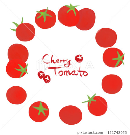 Round frame with cherry tomato text 121742953