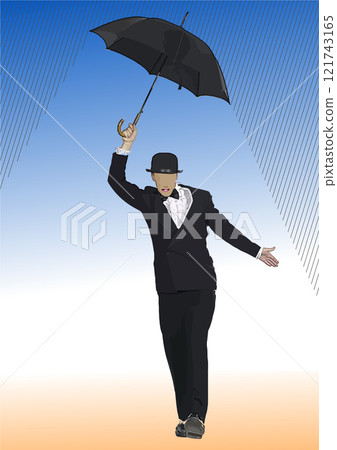 Stylish dancer is gracefully moving with an umbrella under the falling rain 121743165