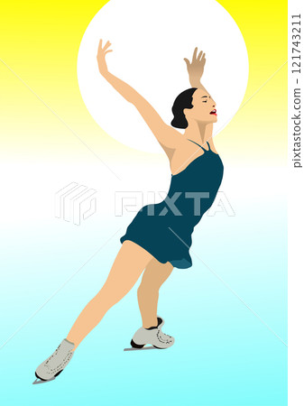 Female figure skater is gracefully gliding across the ice, showcasing her skill and artistry 121743211