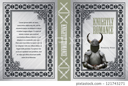 Book cover design featuring a knight wearing a helmet with horns, perfect for historical fiction and fantasy novels 121743271