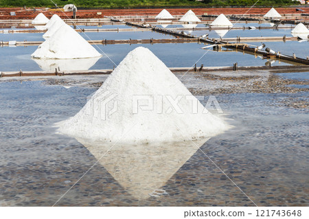 View of the Jingzaijiao Tile-Paved Salt Fields in Tainan, Taiwan, one of the Southwest Coast National Scenic Area attractions. View of the Jingzaijiao Tile-Paved Salt Fields in Tainan, Taiwan, one of the Southwest Coast National Scenic Area attractions. 121743648