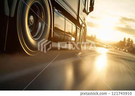 具有旋轉卡車輪胎的高速公路場景 121743910