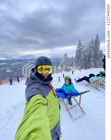 Skiing Selfie on Snowy Mountain Slope Skiing Selfie on Snowy Mountain Slope 121744050