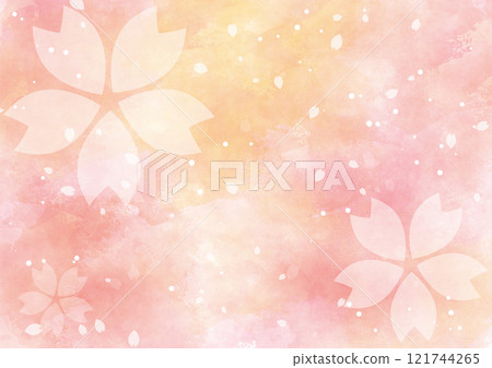 Watercolor background material with cherry blossoms and petals 121744265