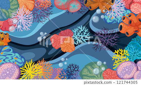 Vibrant Underwater Coral Reef Scene Vibrant Underwater Coral Reef Scene 121744305