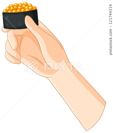 Hand Holding Sushi with Roe 121744314