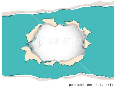 Torn Paper Frame with Blue Background 121744315