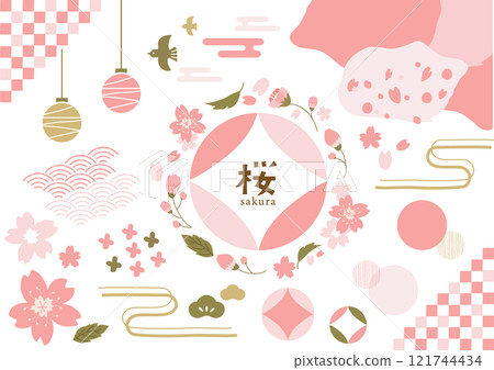 A cute hand-drawn cherry blossom decoration set A cute hand-drawn cherry blossom decoration set 121744434
