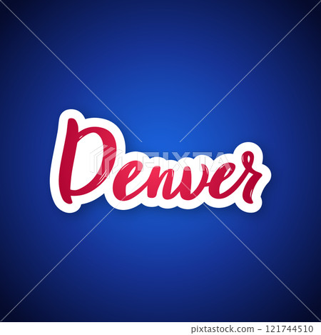 Stylish lettering showcases Denver against vibrant blue backgrou 121744510
