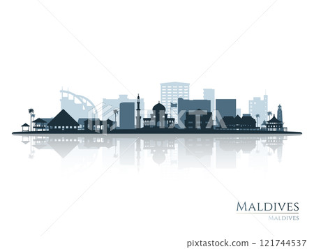Maldives skyline silhouette with reflection. Maldives skyline silhouette with reflection. 121744537