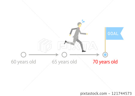 退休年齡延長圖像 - 繼續跑步直到 70 歲目標的商人的插圖 121744573