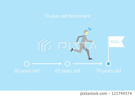 退休年齡延長圖像 - 繼續跑步直到 70 歲目標的商人的插圖 121744574