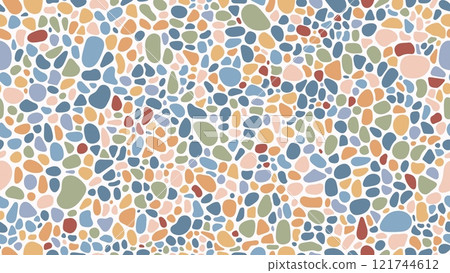 Pebble and gravel mosaic stone pattern background with rock texture. Vector wall, floor and paving tile seamless pattern with color stone geometric mosaic. Pebble, gravel and cobblestone tile backdrop Pebble and gravel mosaic stone pattern background with rock texture. Vector wall, floor and paving tile seamless pattern with color stone geometric mosaic. Pebble, gravel and cobblestone tile backdrop 121744612