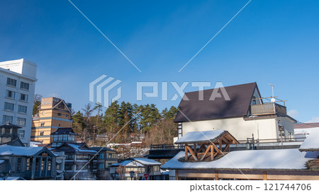 Snow-covered Kusatsu Onsen town in winter 121744706