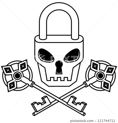Skull shaped padlock with antique keys Skull shaped padlock with antique keys 121744712