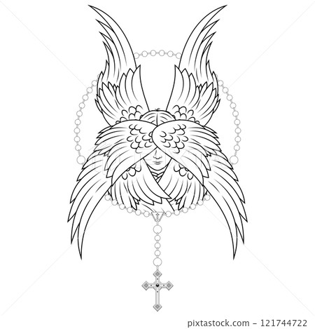 Praying hands with christian rosary 121744722