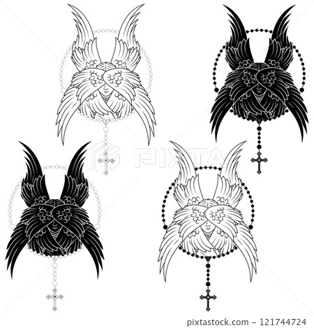 Praying hands with christian rosary 121744724